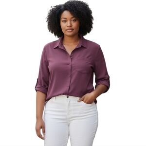 Eddie Bauer Classic Fit Plum Women's Blouse Size 2XL